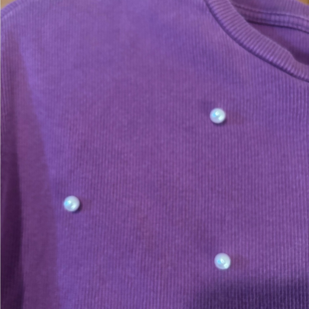 SHEIN Lavender Pearl Ribbed Top - Picture 4 of 5